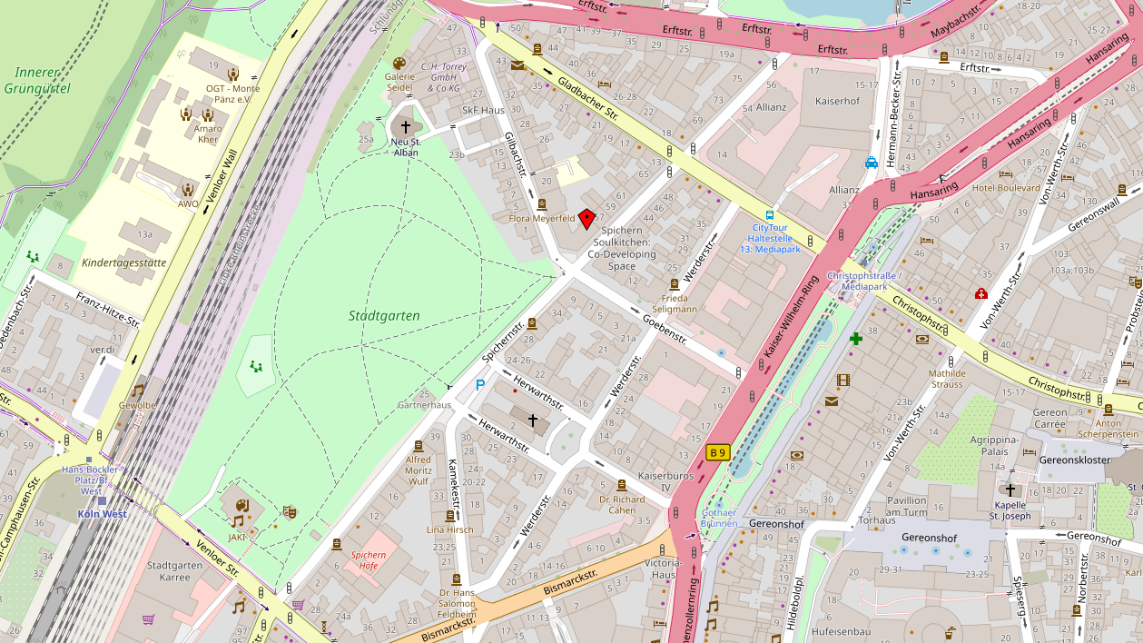 Screenshot of a map showing the location of the GLOBALG.A.P. office in Cologne.
© OpenStreetMap (https://www.openstreetmap.org/copyright), 2024-05-22
