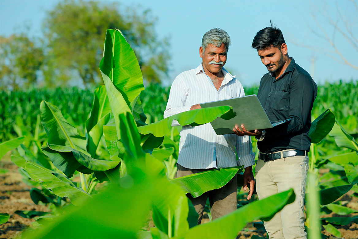 Image of two certification body auditors conducting an assessment on a farm