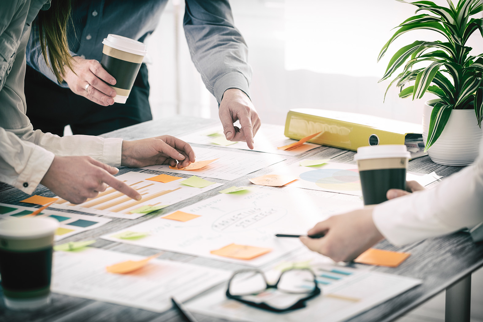 Image of colleagues analyzing statistics in an office