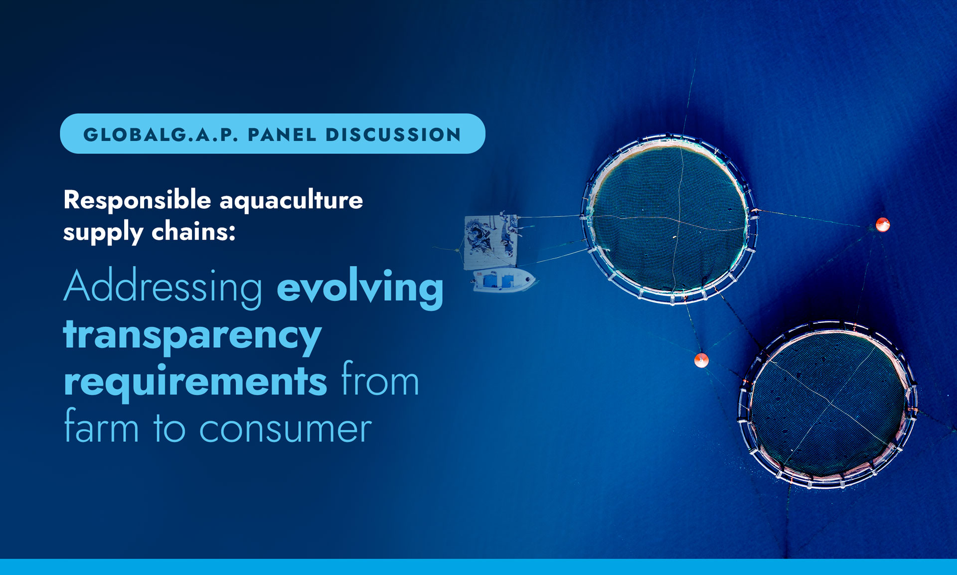 An advertisement banner for the GLOBALG.A.P. panel discussion at Seafood Expo Global 2024 in Barcelona, Spain.