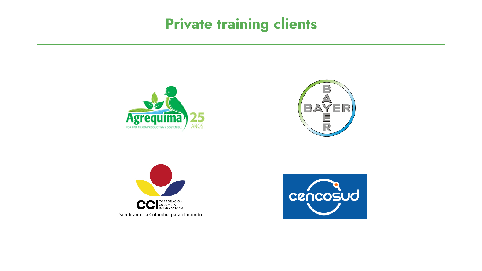 Infographic showing the company logos of satisfied private training clients