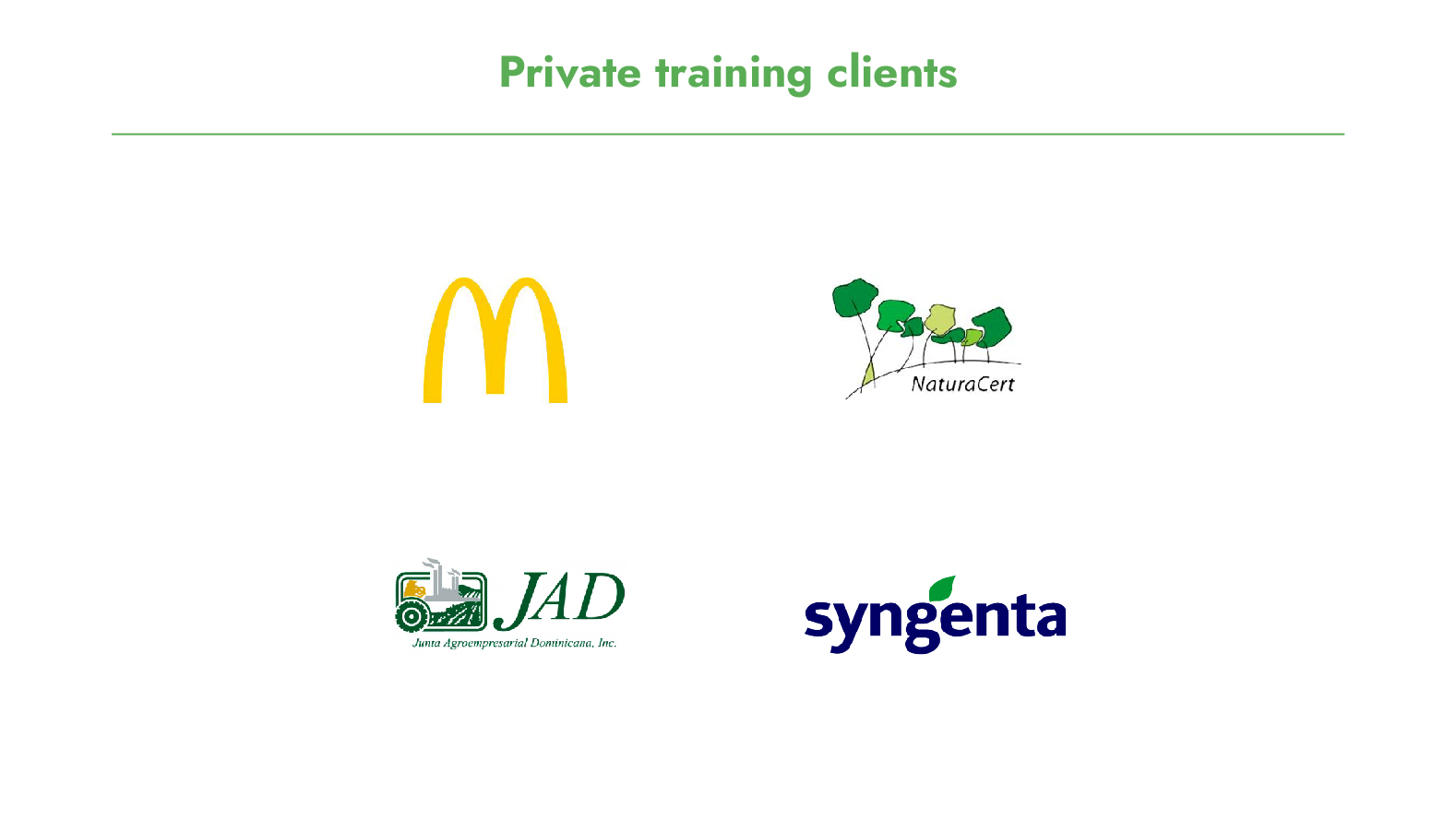 Infographic showing the company logos of satisfied private training clients