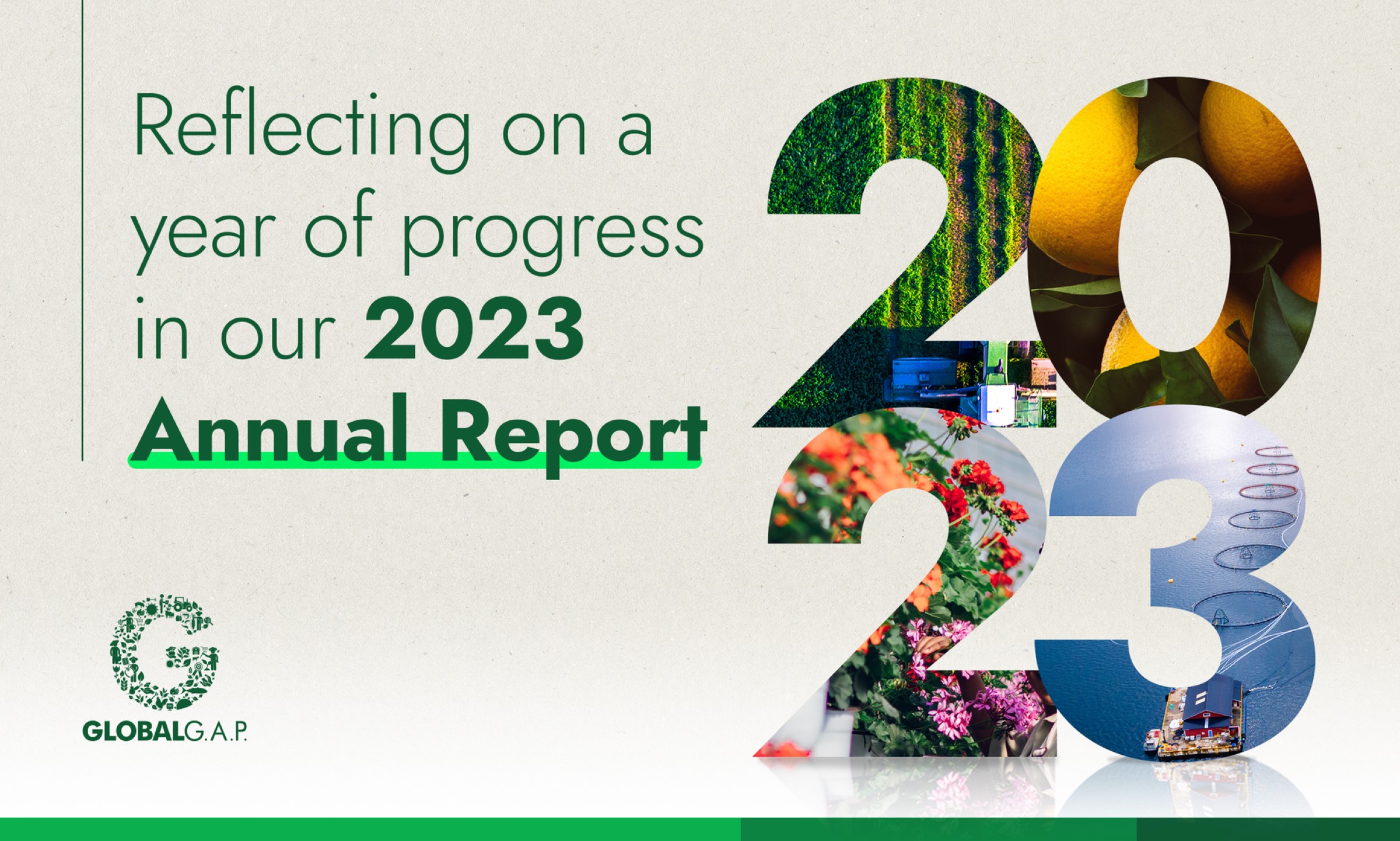 Advertisement banner for the 2023 GLOBALG.A.P. annual report.